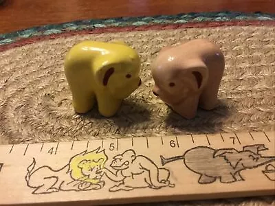 Two Vintage Miniature Elephants Yellow Pink Glazed Over Bisque/Bone China • $5