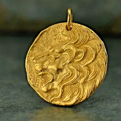 Mens Coin Necklace 24ct Gold Lion Medallion Ancient Greek Pendant Replica G1108 • $123.69