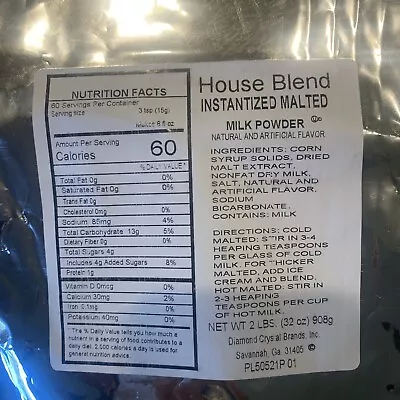 House Blend Instantized Malted Milk Powder 2lbs (32 Oz) • $7.99