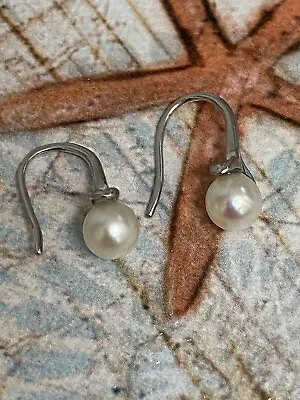 Sterling Silver Drop/Leaf Akoya Pearl Earrings From An Upcycled Mikimoto Brooch • $125