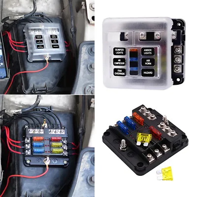 6-Way Auto Blade Fuse Holder Box Block With LED Indicator For 12V 24V Car Marine • $10.90