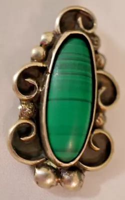 Vintage Sterling Silver .925 Malachite Stone Ornate Pendant • $19.99