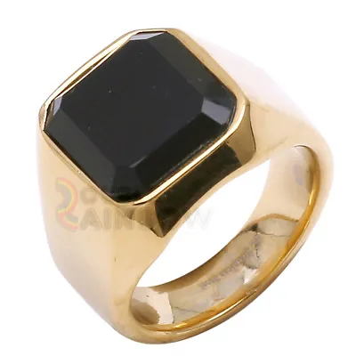 R5 MEN's Stainless Steel Black Onyx Gold Silver Plated Ring Size 8-13 • $10.98