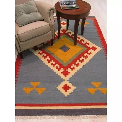 Kilim Rug Jute Wool Moroccan Indian Handmade Carpet Handwoven Accent Area Rug • £252.17