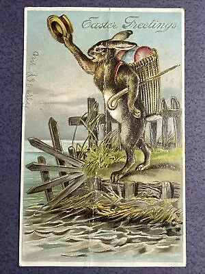Antique Postcard Bunny Rabbit Top Hat Cane~Egg Basket~Anthropomorphic Easter • $10