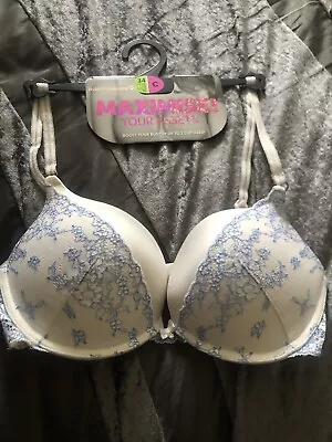 Maximise Your Assets Push Up White Lacey Bra THICK Padded Cups. Primark 34C New. • £9.99