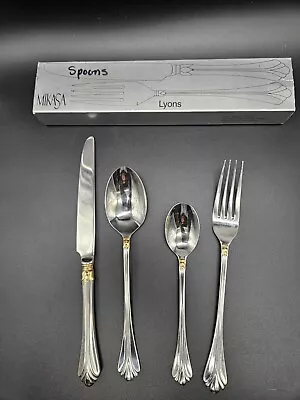 Mikasa Lyons 4 Piece Place Set 18-8 Cathedral Gold Stainless Flatware Japan Rare • $49.99