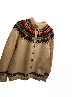 Norwegian Cardigan Sweater Womens Green Fair Isle  Truth Ring Viking ?Small • $35