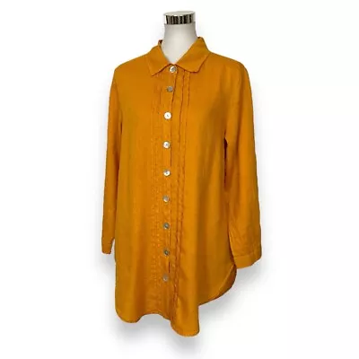 Match Point Size S Oversized Tunic Shirt Orange Linen Hi Low Hem Roll Tab Sleeve • $34