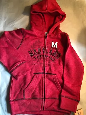 Red Maryland Terrapins Girls' Long Sleeve Full Zip Hoodie Size Large (10/12) • $10.95
