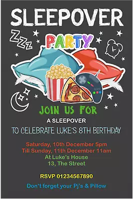 10 Personalised Sleepover Slumber Birthday Party Invitations FREE ENVELOPES • £4.50