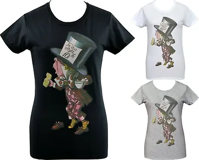 Alice In Wonderland Womens T-Shirt Mad Hatter Lewis Carroll Top Hat Victorian • £20.50