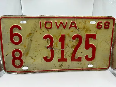 1968 Iowa License Plate Red/White Vintage License Plates- #68 Monroe Co. • $9.99