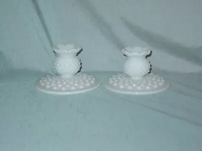 Vintage White Milk Glass Hobnail Taper Candle Holders Lot Of 2 • $12.99