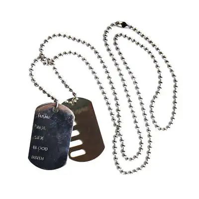 Dog Tags Mens Ladies Army Soldier Metal Necklace Fancy Dress Costume Accessory • £2.95