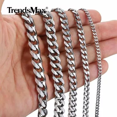 3/5/7/9/11MM Silver Stainless Steel Curb Cuban Link Necklace Mens Chain 18-36   • $8.99