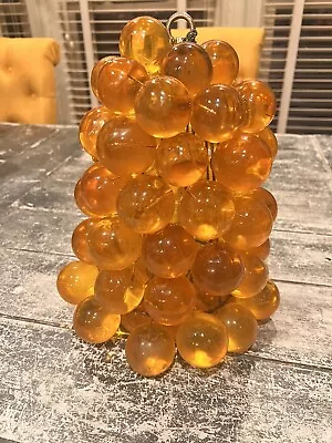Vtg MCM Amber Lucite Acrylic Grape Cluster Swag Chain Hanging Lamp Chandelier • $199.99