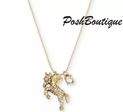 $29.75 • Buy AUTHENTIC  NWT Betsey Johnson Gold-Tone Crystal Unicorn Pegasus Pendant Necklace