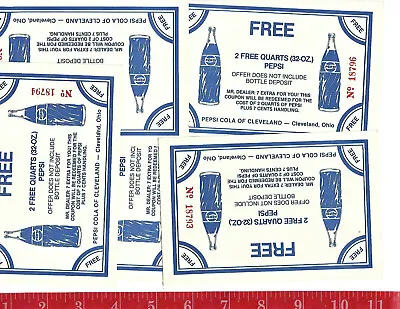 5 Vintage Pepsi Cola Coupon 2 Free Quarts PEPSI Cleveland Ohio  • $8