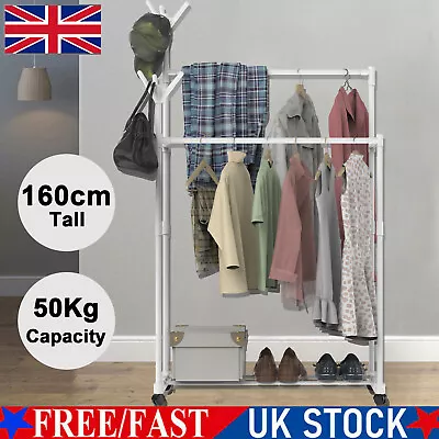 Heavy Duty Double Clothes Rail Hanging Rack Garment Display Stand Shoe Shelf UK • £15.99