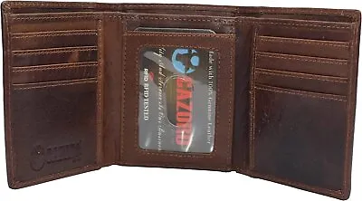 Real Buffalo Leather Wallets For Men - RFID Blocking Slim Trifold Wallet With... • $19.99