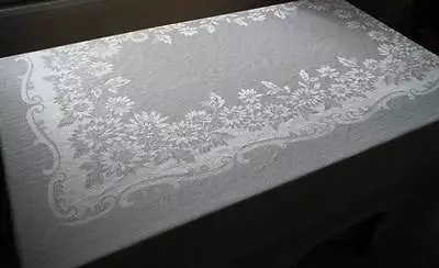Vintage Simtex Pink Cotton Damask Tablecloth Silver Regency Thread Floral 82  • $17.59