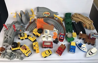 Huge Lot GEOTRAX Trains Contruction Vehicles Bus Car Boats Dock Track + • $26