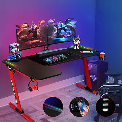 $199.95 • Buy 140CM Gaming Desk Computer Office Desktop Racer Table RGB LED Carbon Fiber USB