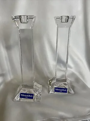 Villeroy & Boch Austria Clear Lead Crystal PISA Square Candle Stick Holders 8” H • $34.99