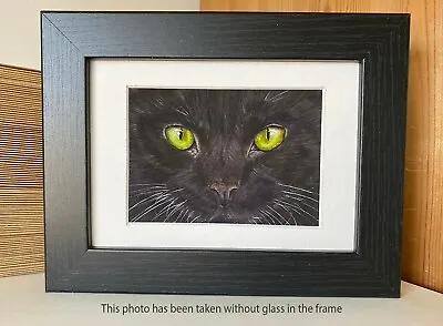 Black Cat Face Framed Mini Print From My Own Watercolour Pet Portrait Painting. • $20.70