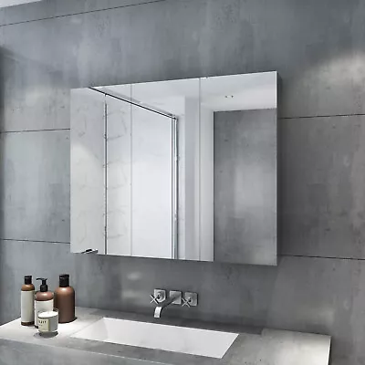 Bathroom Mirror Cabinet Storage  Stainless Steel Wall Mounted 3 Doors 900x720mm • $259