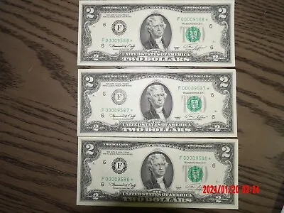 1976 2 Dollar Bill Star Notes 3 In Sequence • $100
