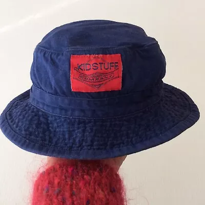 Vintage 90s Navy Blue Bucket Hat Unisex Kids Size 2 Red Logo • $12