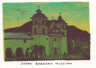 Elton Bennett Original Hand Screened Notecard Santa Barbara Mission • $120