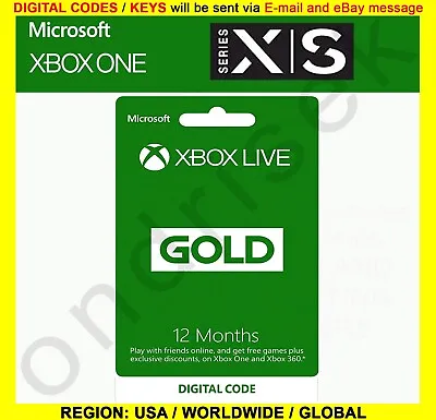 $64.55 • Buy Xbox Live Gold 12 Month Membership Code |  Live CORE | GOLD USA | GLOBAL REGION