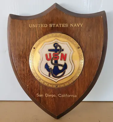 VTG USN United States Navy SAN DIEGO CA WOOD Wall PLAQUE  6.5  X 8  • $24.99