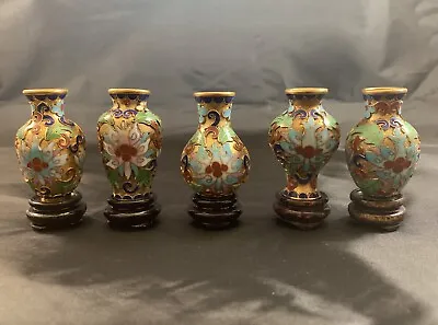 Chinese Cloisonne Vase    Miniature Set Wooden Stands • $149.99