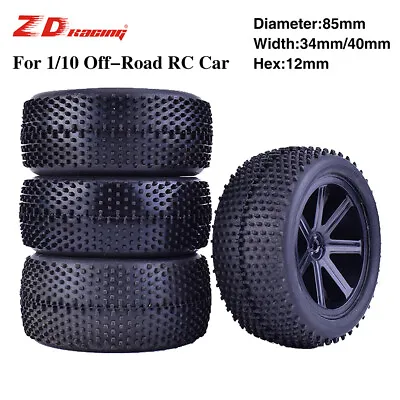 4Pcs ZD Racing 85mm Wheel Hub Rim & Rubber Tires For 1/10 Off-Road RC Car Buggy • £10.82