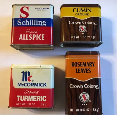 Lot Of 4 Vintage McCormick Schilling Crown Colony Spice Tins • $8