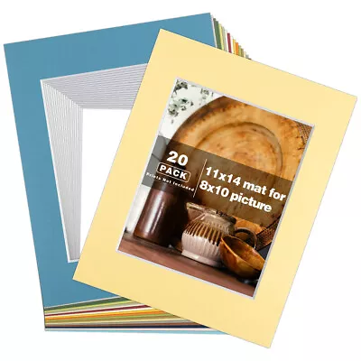 Pack Of 20 11x14 Mixed Colors Photo Mats White Core Bevel Cut For 8x10 Pictures • $27.99