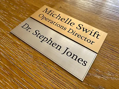 Office Door Sign Name Plate Room Gold Silver Brass Effect [Personalised 0.5] • £5.38