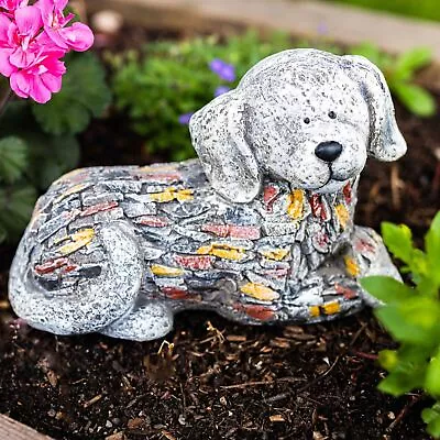 Dog Garden Ornament Stone Effect Statue Puppy Outdoor Figure Multi Coloured • £11.99