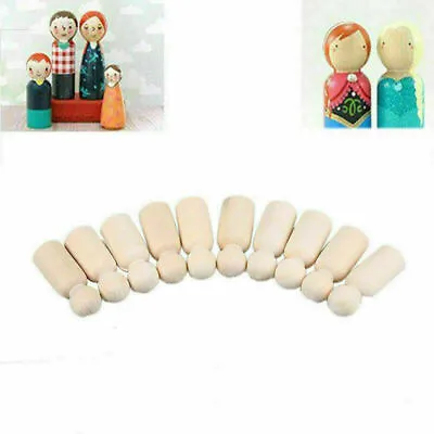 £2.90 • Buy 10 PCS DIY Wooden Peg Doll Unfinished Family People Wedding Craft Kid Decoration
