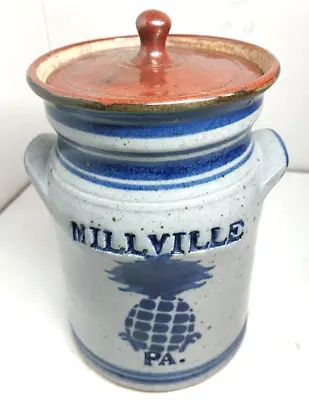 Millville Pa Salt Glaze Stoneware Canister Crock With Lid Free Shipping • $44.99