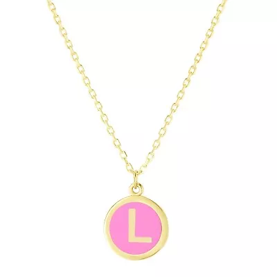 Adjustable Pink Enamel Initial L Cable Chain Necklace Real 14K Yellow Gold • $314.04