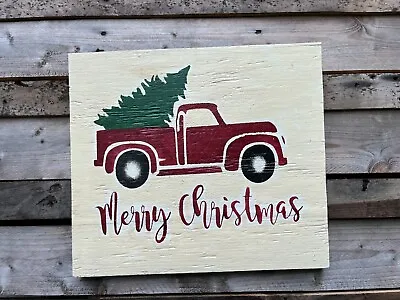 Handmade Primitive Farmhouse Hand Painted Sign  Truck Merry Christmas • $15