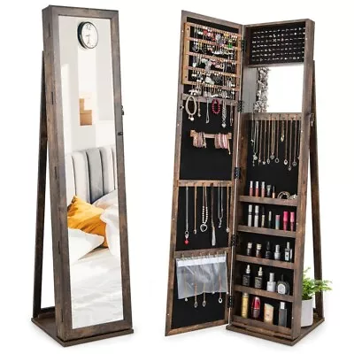 Jewelry Cabinet Lockable Armoire Standing Storage Organizer W/Full-Length Mirror • $148.97