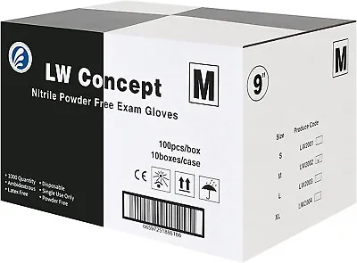 LW Concept Nitrile Exam Gloves (5 Mil) - Black - 1 Case (1000 Pc) 1box-(100pc) • $64.99