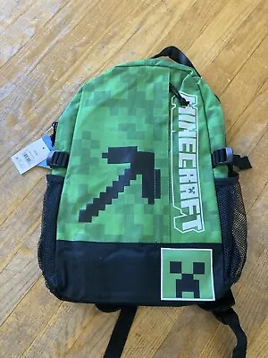 MINECRAFT Pickaxe Creeper 18  Laptop Backpack Retro Gaming Green Black NWT • $15.99