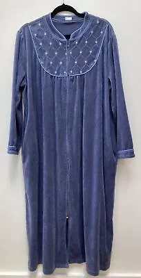 Women’s Damart Blue Velour Housecoat Dressing Gown Full Zip Pockets Size XL • £22.99